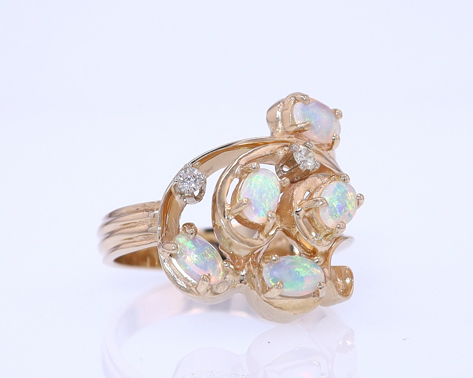Vintage Swirling Opal & Diamond Cocktail Ring