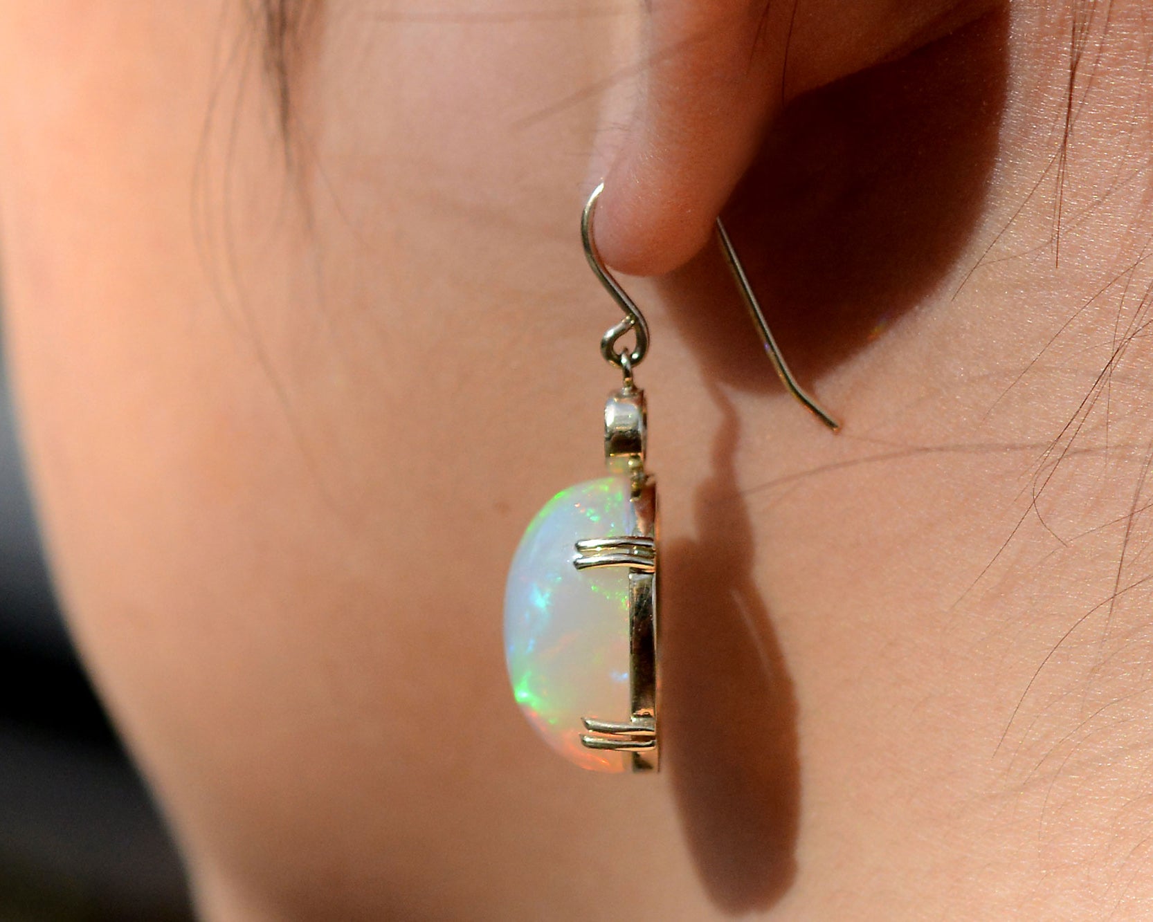 17 Carat Opal & Diamond Dangle Earrings