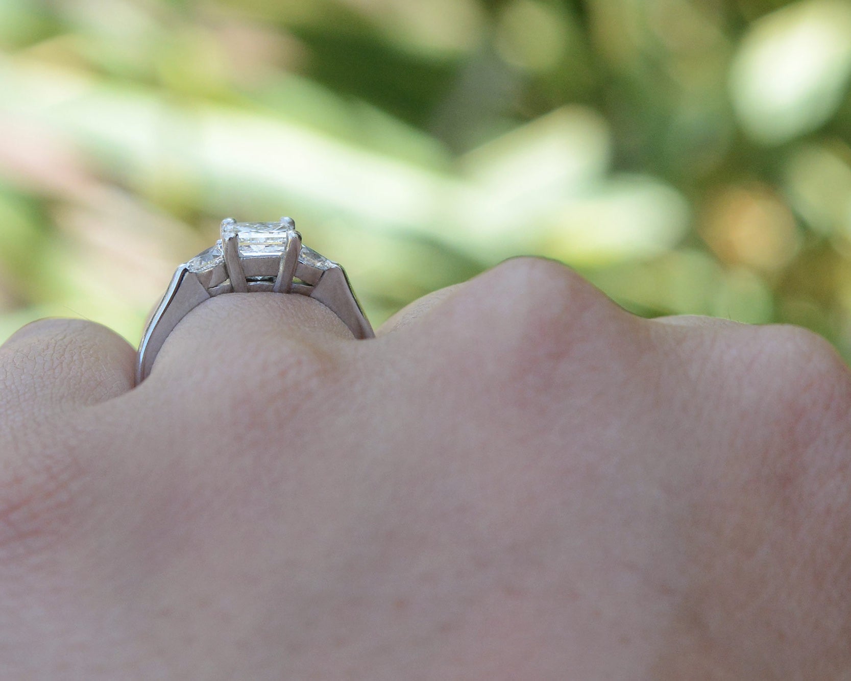 1.08 Carat Princess Cut Diamond 3 Stone Engagement Ring