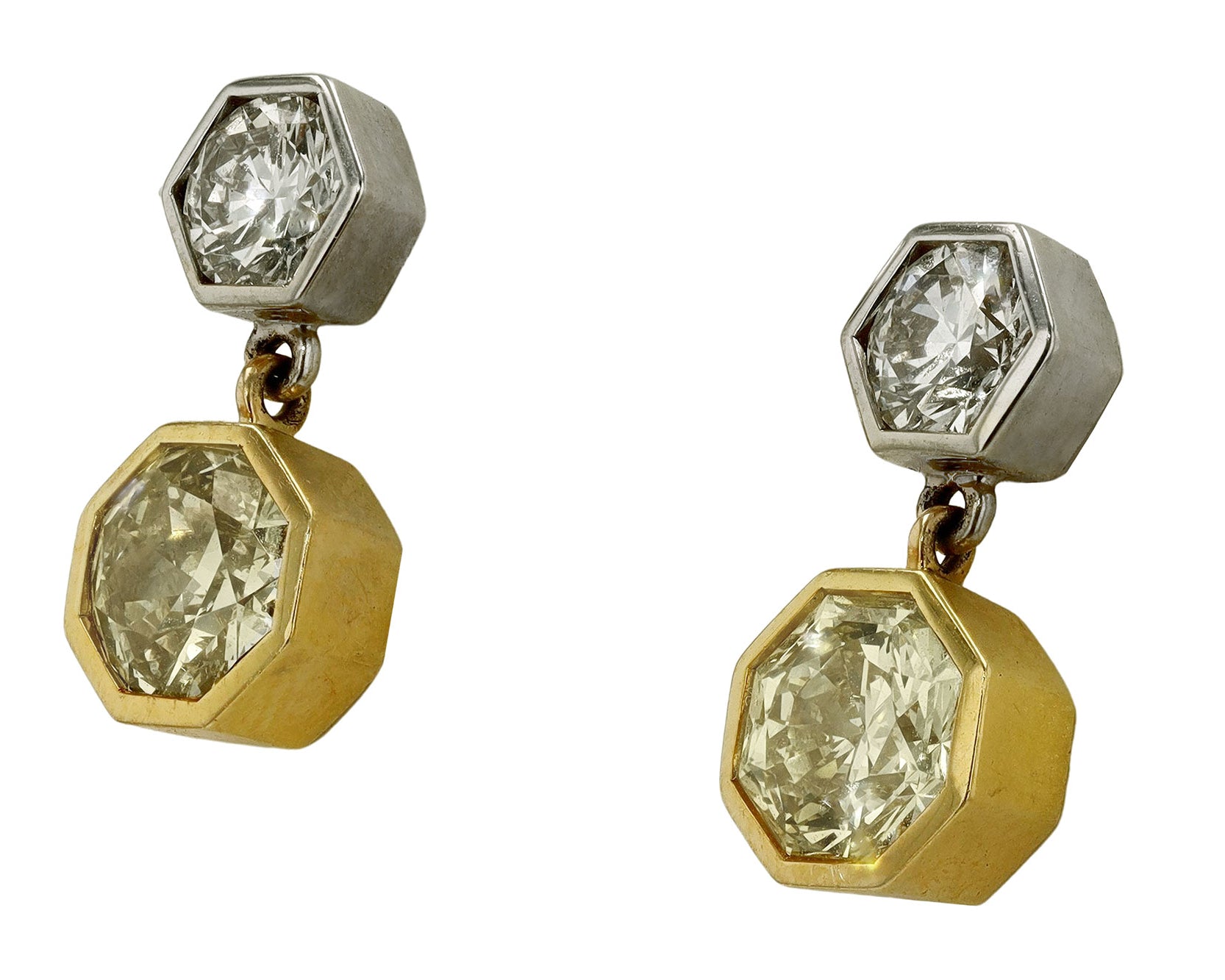 Estate GIA Certified 3 Carats Yellow Diamond Geometric Drop Earrings