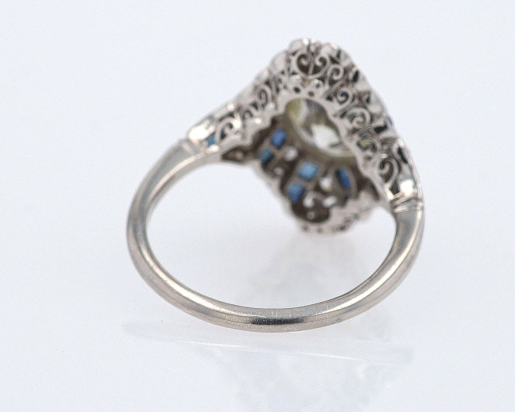1.52 Carat Art Deco Style Diamond & Sapphire Engagement Ring