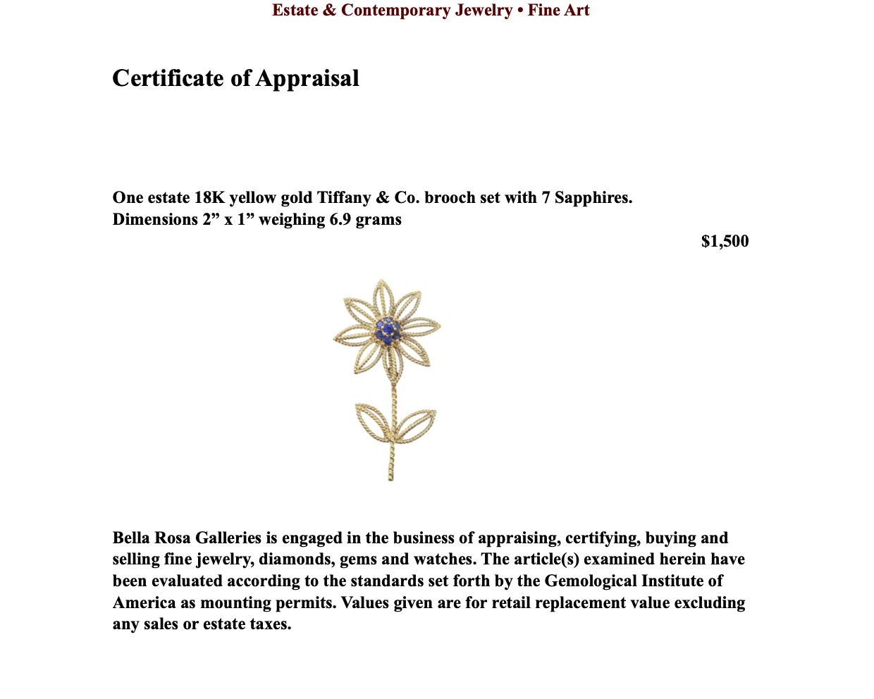 Tiffany & Co. 18K Gold & Sapphire Flower Brooch