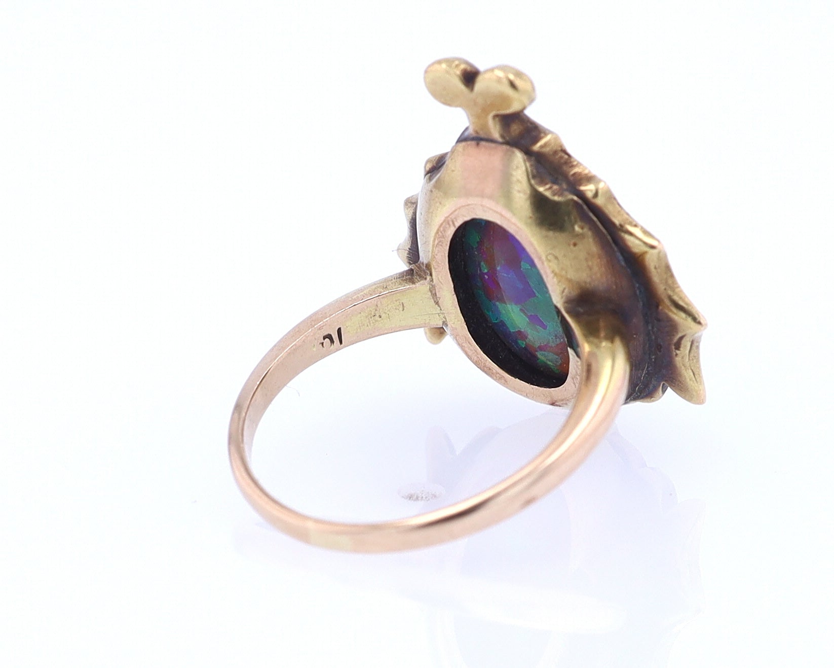 Art Nouveau Era 18kt. Gold & Harlequin Black Opal Ring