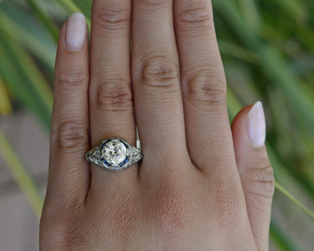 Art Deco Filigree 2.27 Carat Old European Diamond Engagement Ring