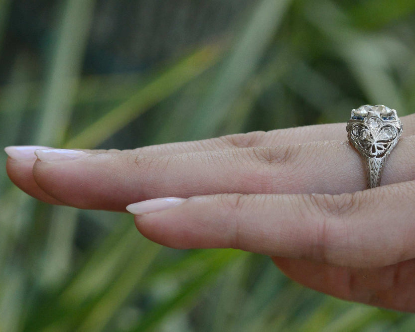 Art Deco Filigree 2.27 Carat Old European Diamond Engagement Ring
