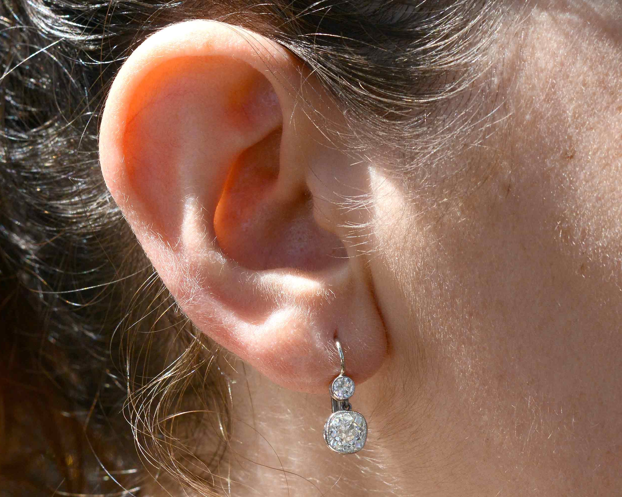 2.50 Carat Cushion Cut Diamond Art Deco Inspired Dangle Earrings