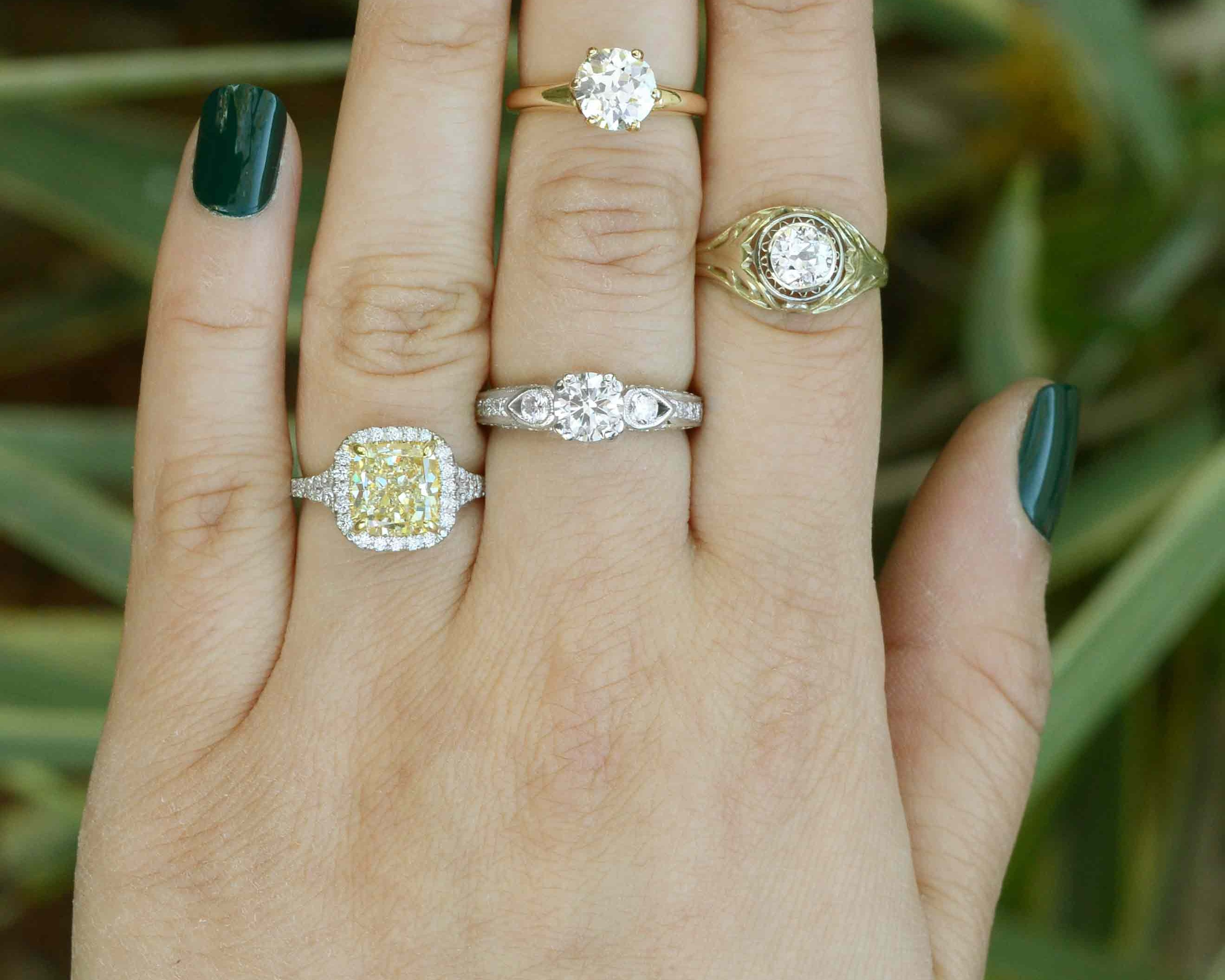 Some of our estate diamond solitaire engagement rings.