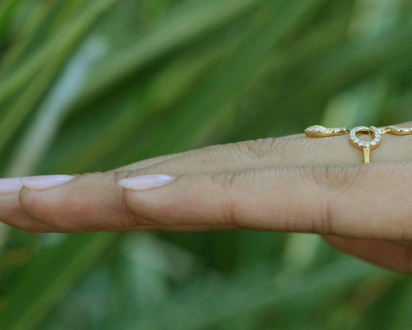 Contemporary 14k Yellow Gold & Diamond Snake Ring