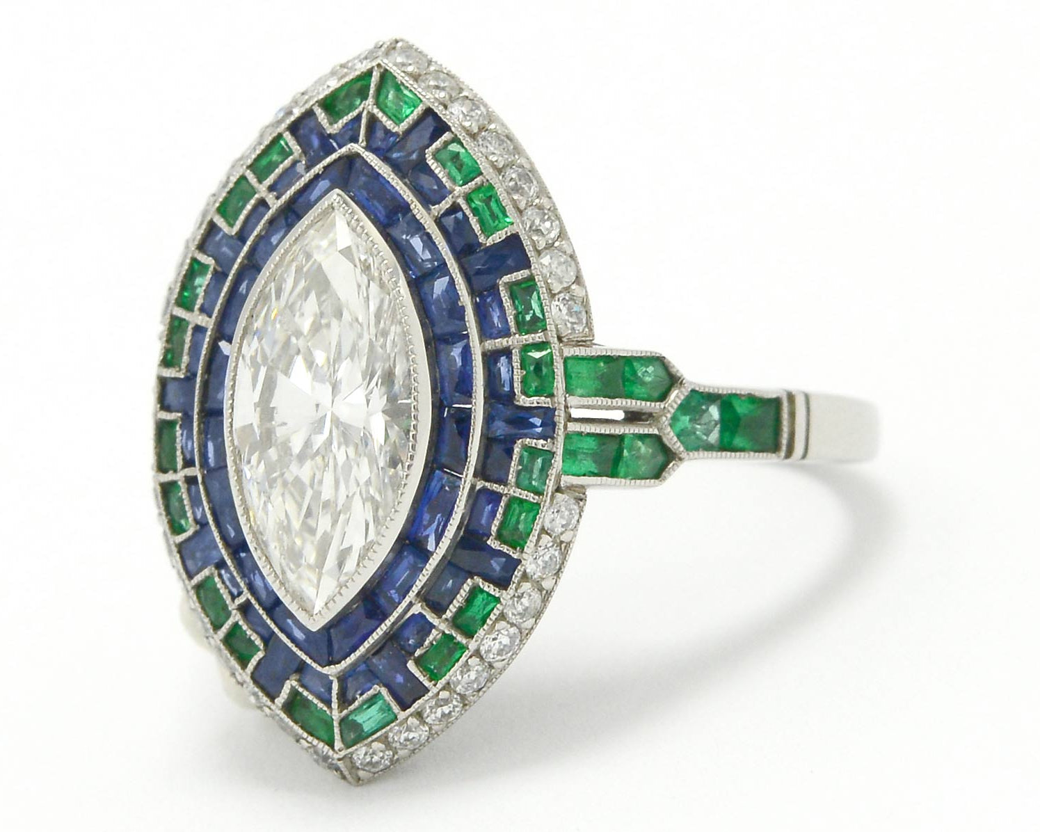 This unique Art Deco style mosaic engagement ring has over 4 carats of gems.
