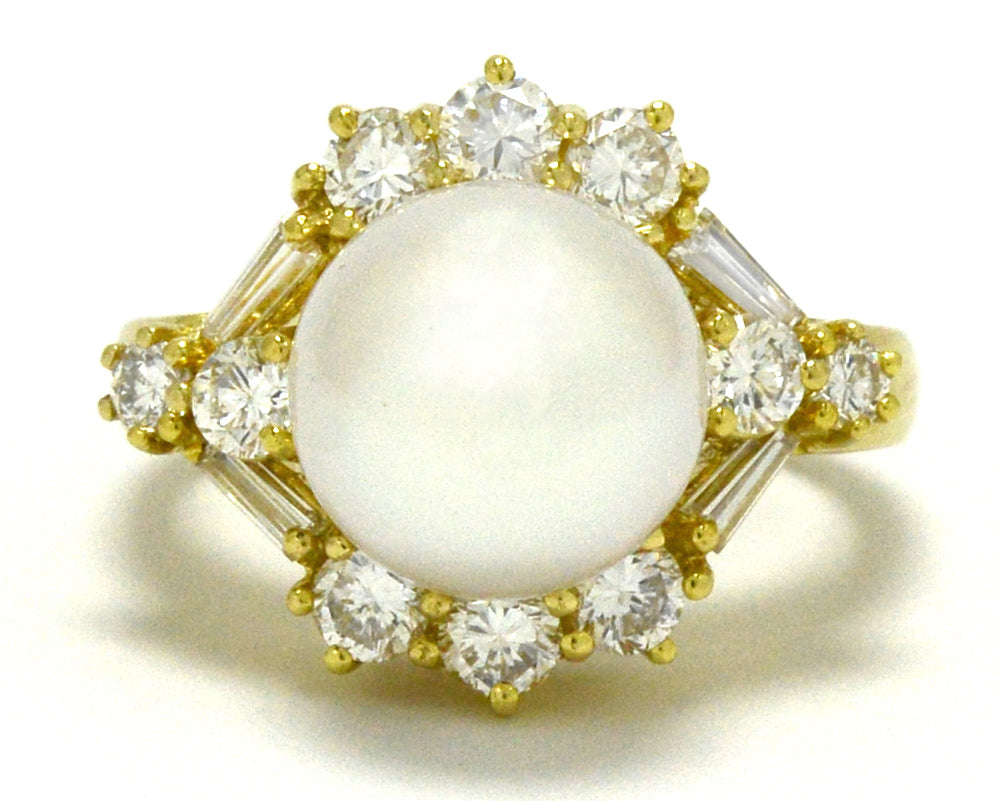 A modern, estate south sea pearl and diamonds cocktail ring.
