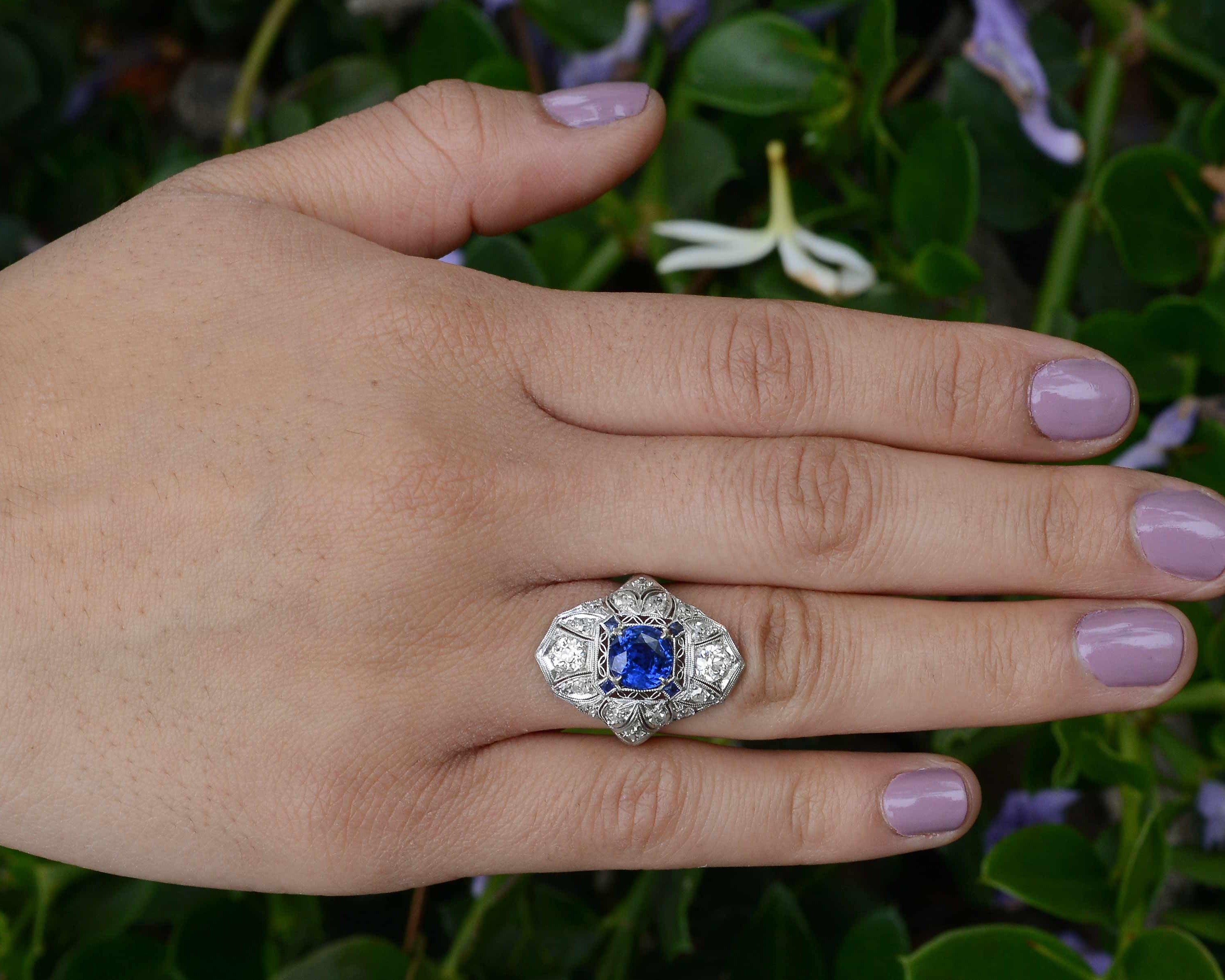 Antique Belle Epoque Filigree Sapphire Ring