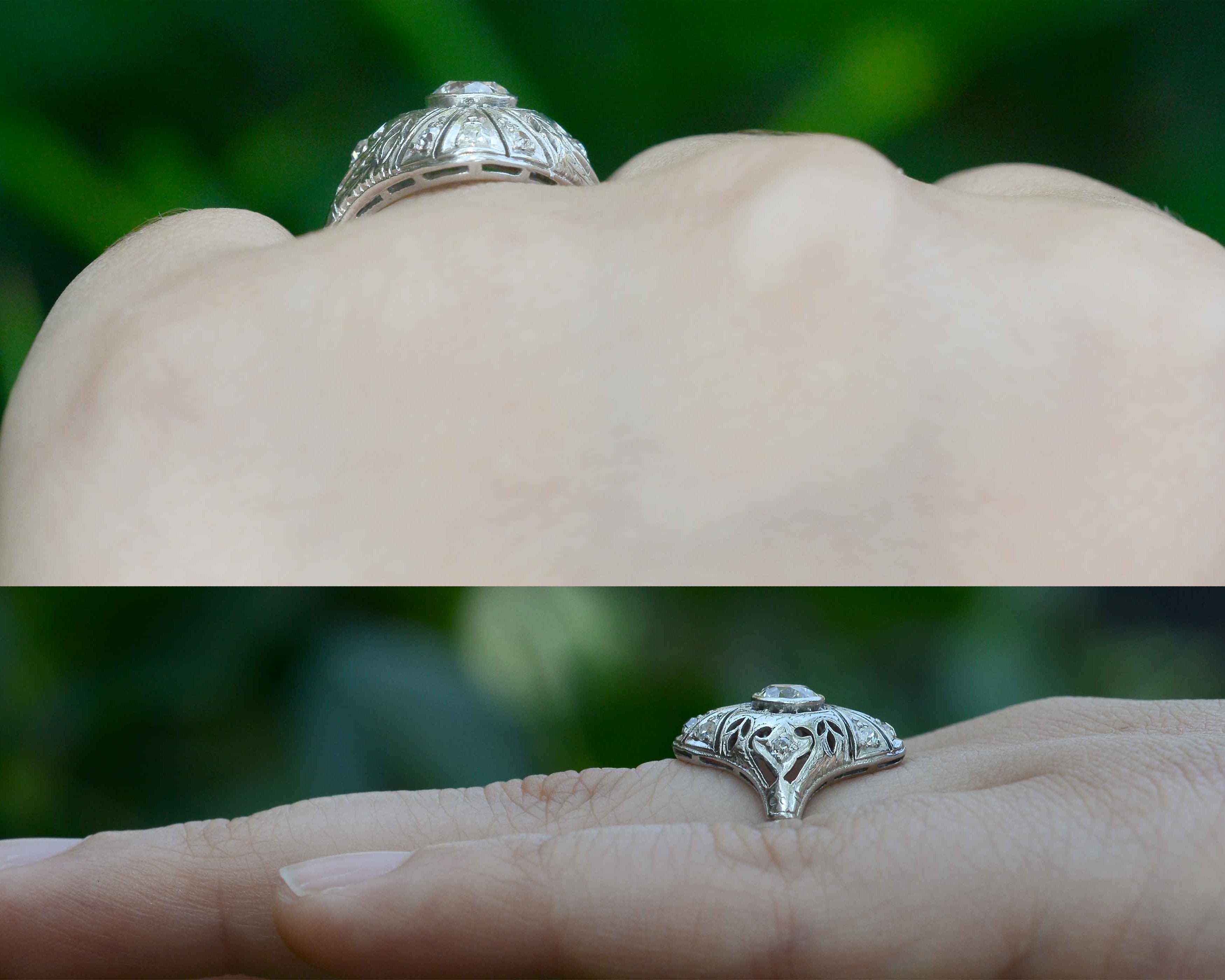 A long navette diamonds Art Deco shield ring.