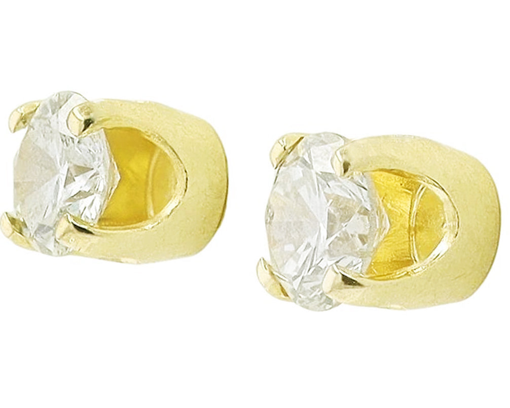 Vintage Yellow Gold 1 Carat Round Diamond Stud Earrings