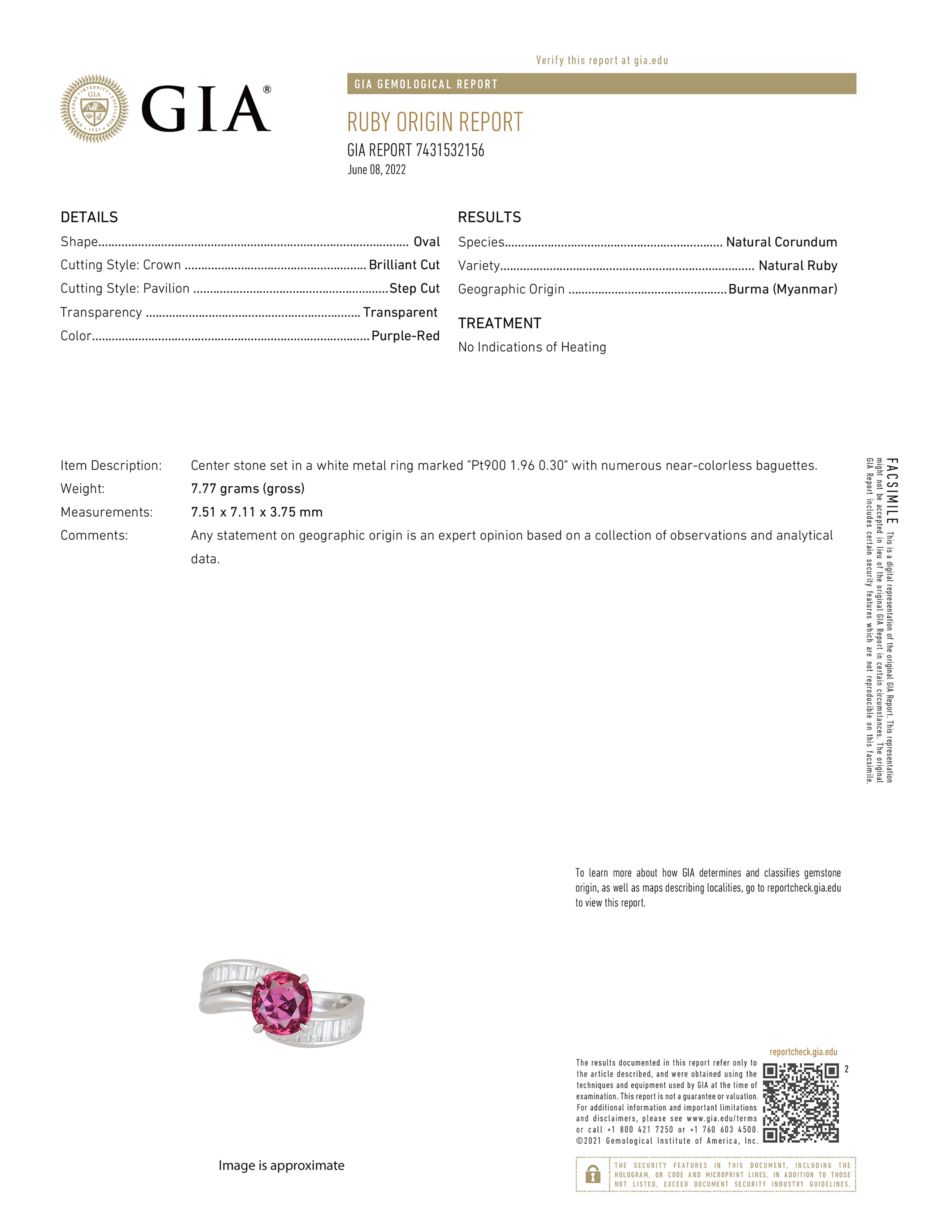 GIA Certified 2 Carat No Heat Burma Ruby Art Deco Ring