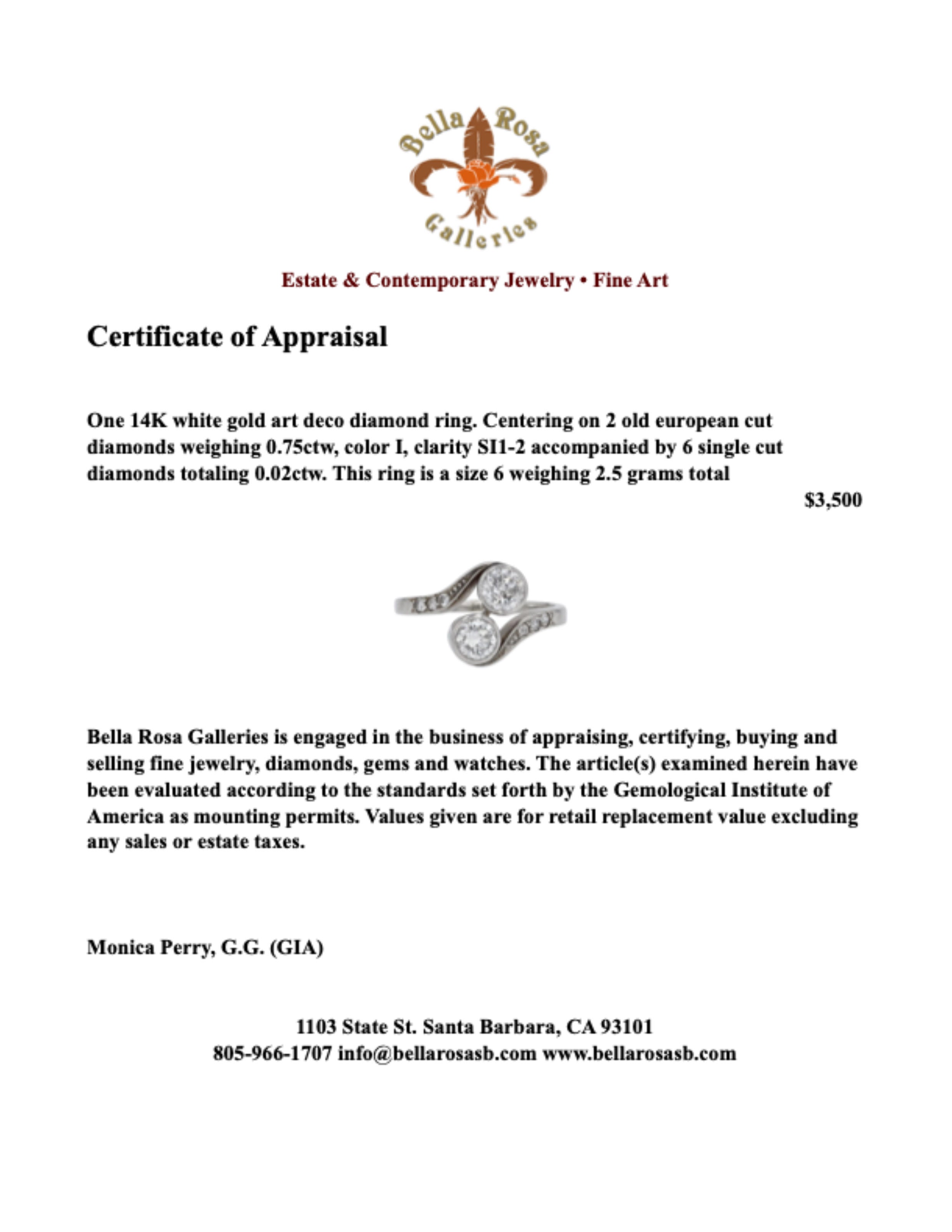 Art Deco Two Stone Diamond Toi Et Moi Engagement Ring