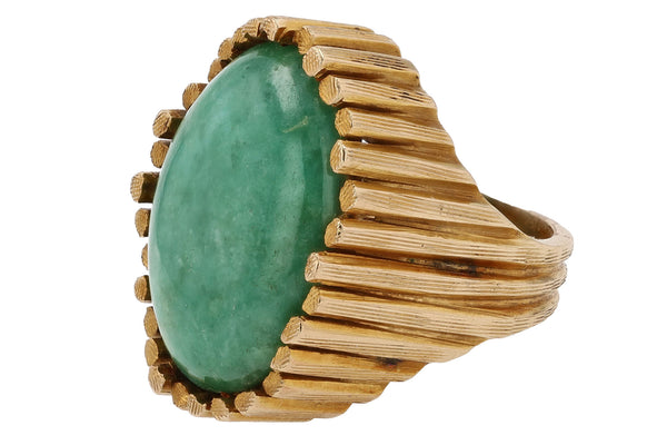 Vintage 1960s 15 Carat Jadeite Modernist Cocktail Ring