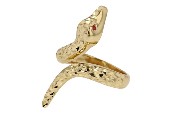 Italian Hammered 14K Gold Snake Ring