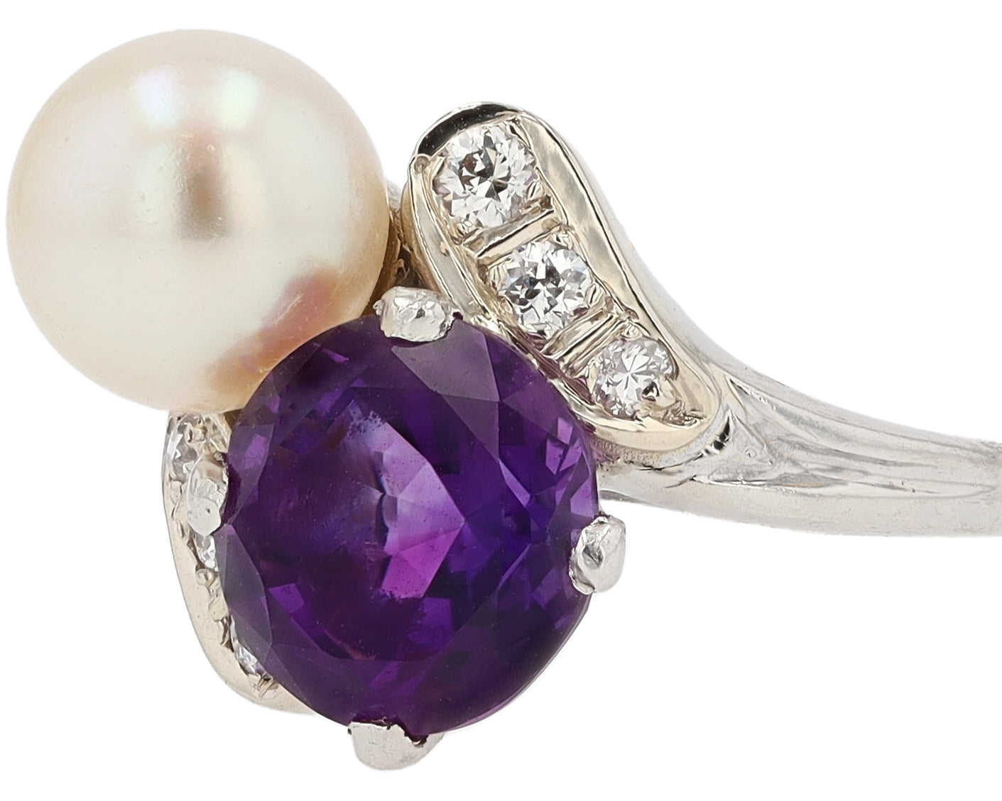 Art Deco Amethyst and Pearl Toi Et Moi Engagement Ring