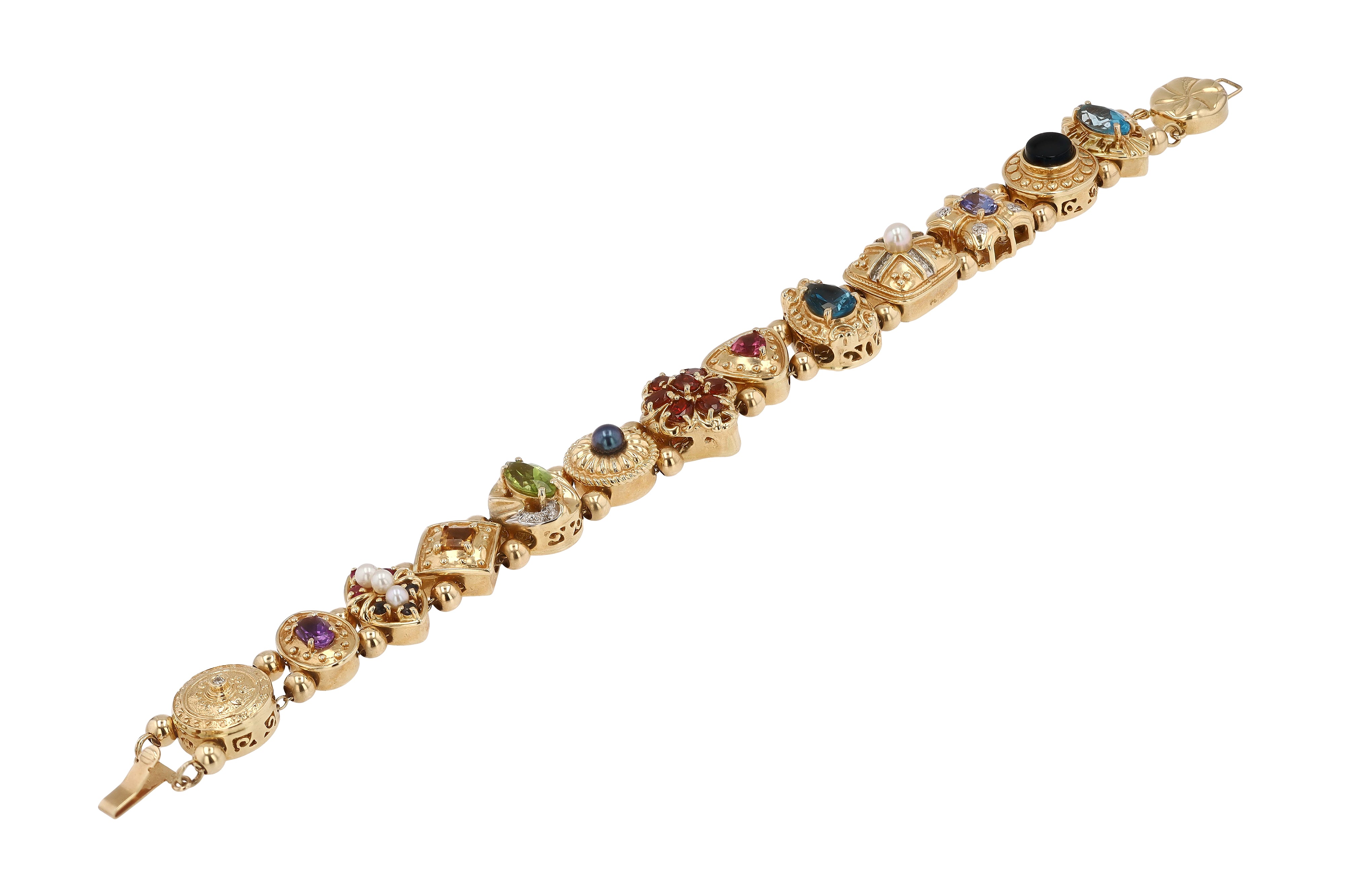 Victorian Style Multi-Gemstone Gold Slide Bracelet