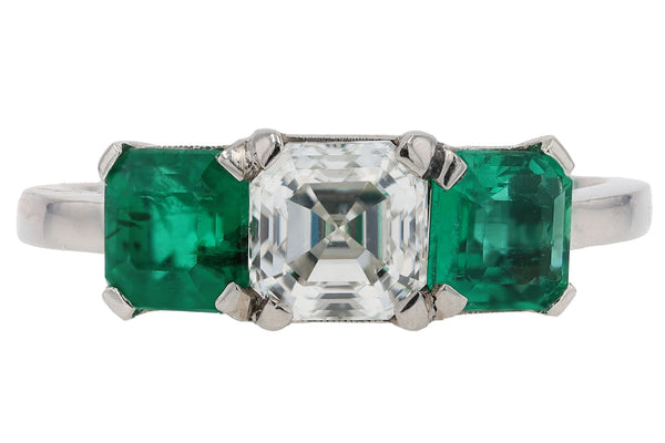 GIA Certified 1 Carat G SI Asscher Cut Diamond & Emerald Engagement Ring