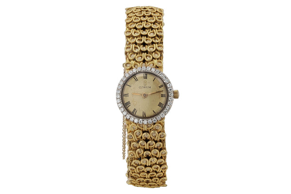 Vintage 1970's Corum 18k Gold Ladies Diamond Cocktail Watch