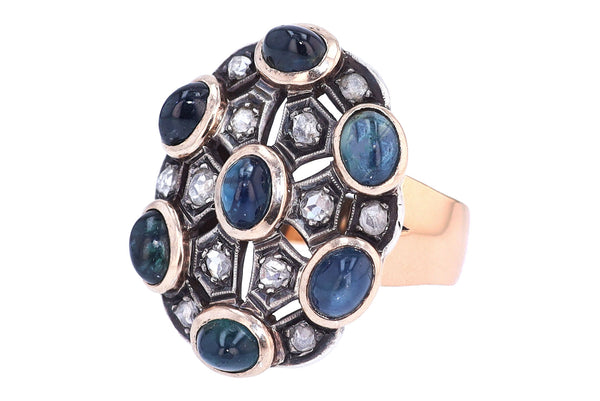 French Belle Époque Sapphire & Diamond Cocktail Ring