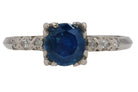 Antique Art Deco 1 Carat Blue Sapphire Solitaire Engagement Ring