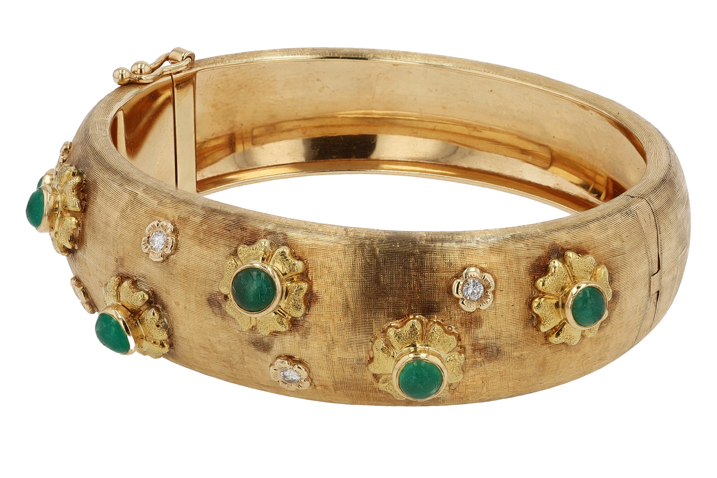Vintage Emerald Cabochon and Diamond Bangle Bracelet