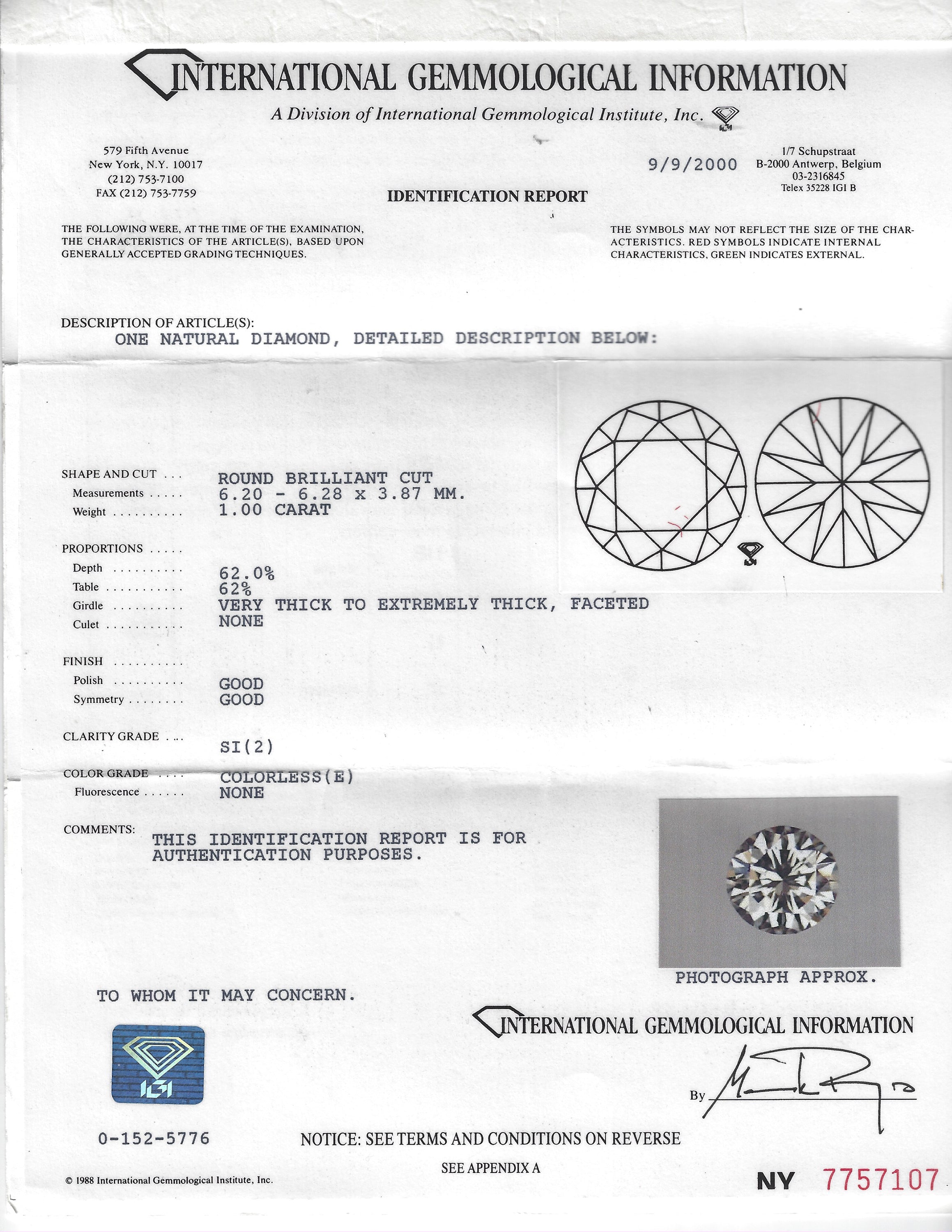 Scott Kay IGI Certified 1 Carat Diamond Solitaire Tension Set Ring