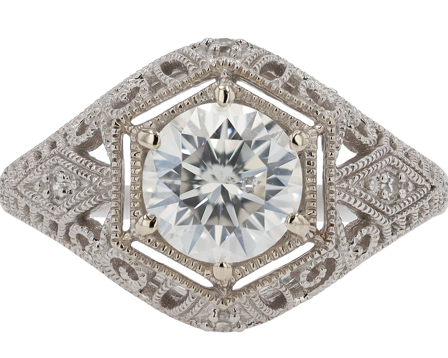 Art Deco Style 1.26 Carat Round Diamond Filigree Engagement Ring