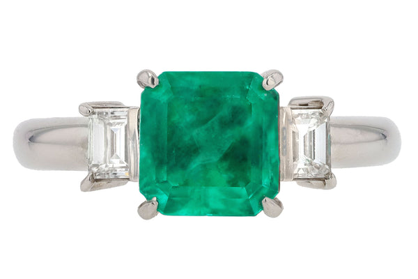 Vintage 1970s Estate GIA Certified Colombian 1.69 Carat Emerald & Diamond Ring