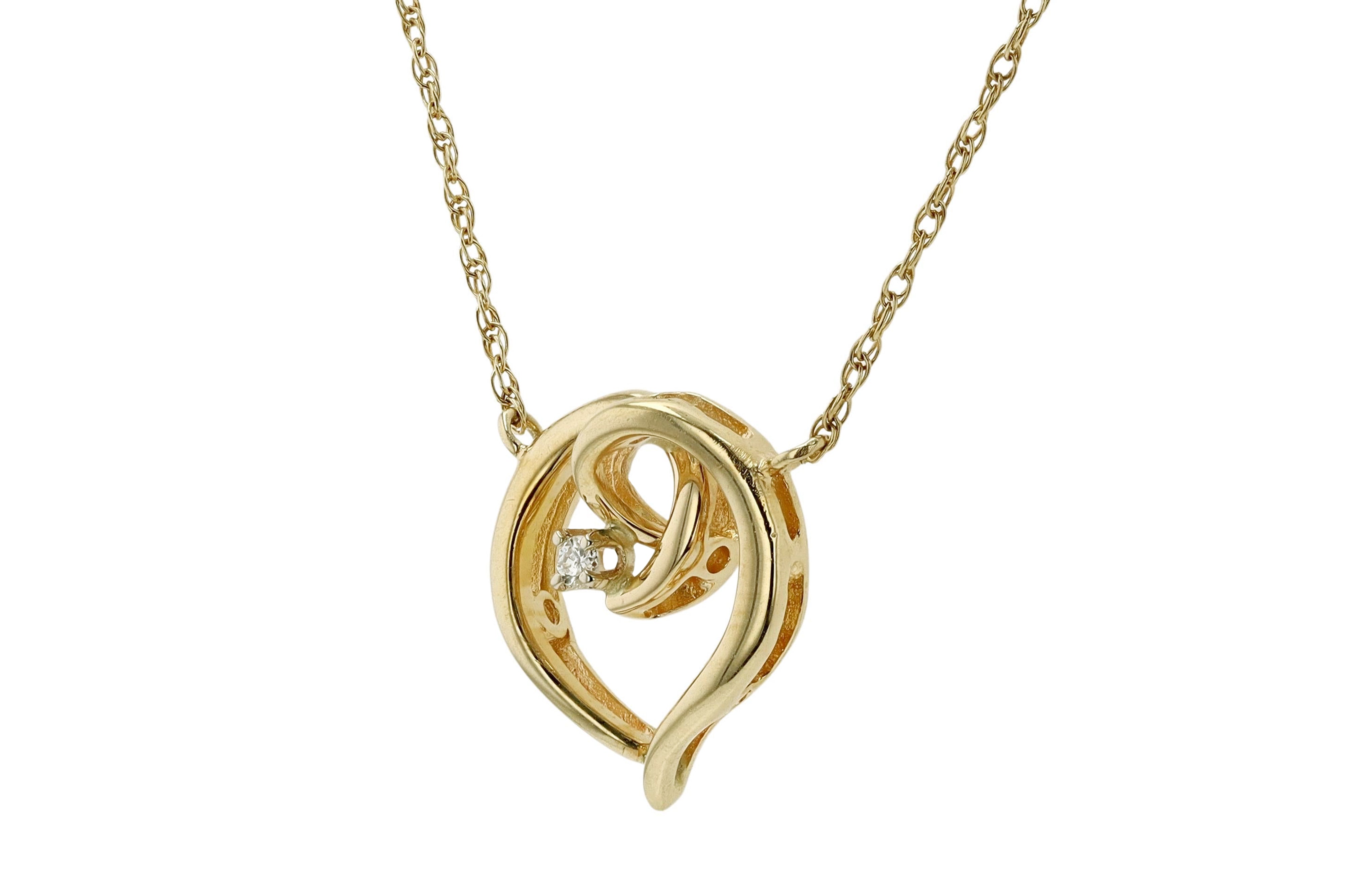 Vintage 14k Yellow Gold Diamond Heart Necklace