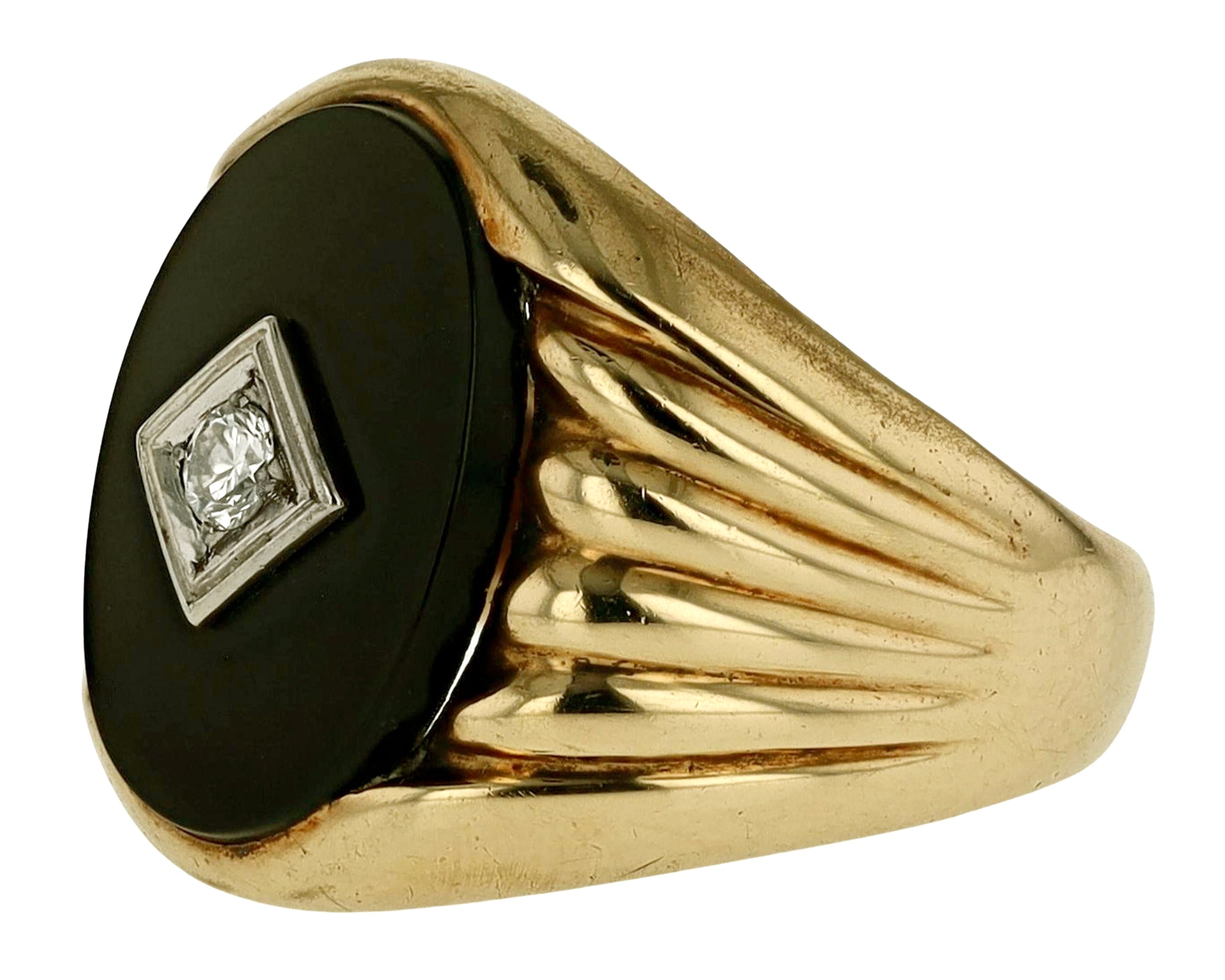 Vintage Unisex Onyx and Diamond Ring