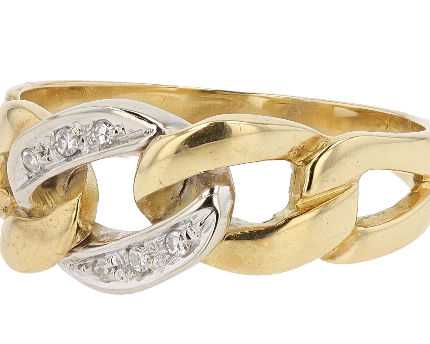 Vintage Cuban Link Diamond & 18K Gold Band Ring