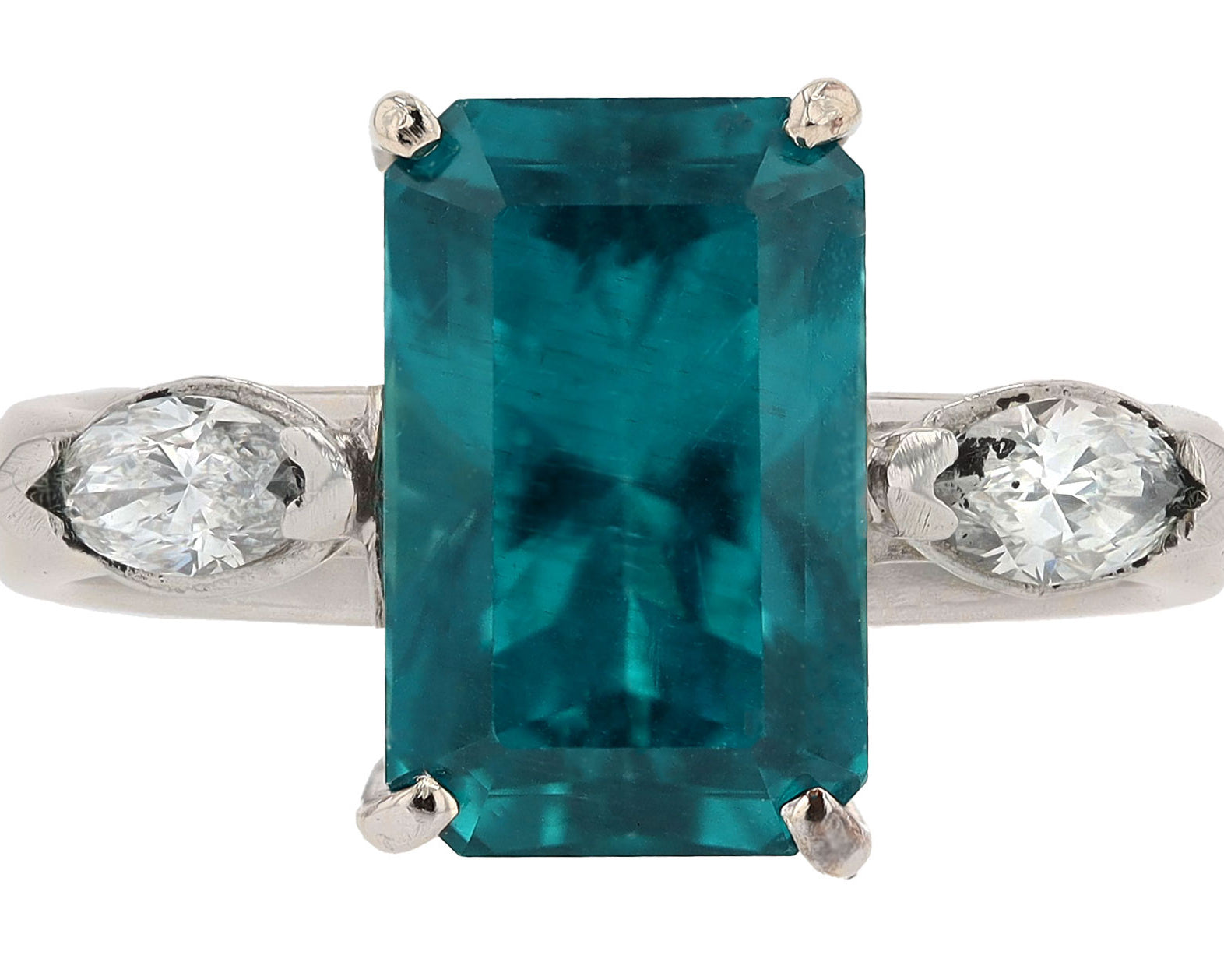 Vintage 3.98 Carat Indicolite Tourmaline and Diamond Engagement Ring