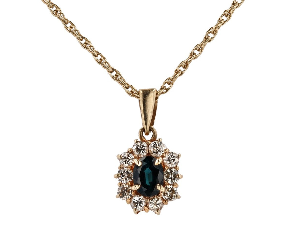 Vintage 0.48 Carat Blue Sapphire and Diamond Halo Necklace