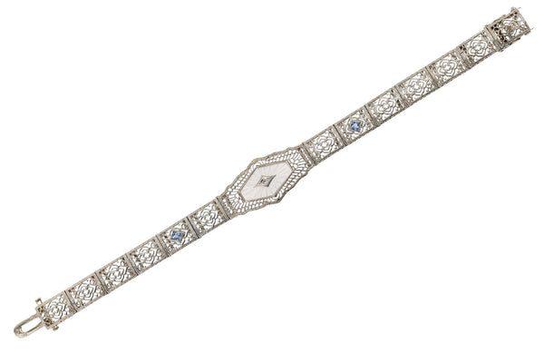 Art Deco Filigree and Diamond 14k White Gold Bracelet