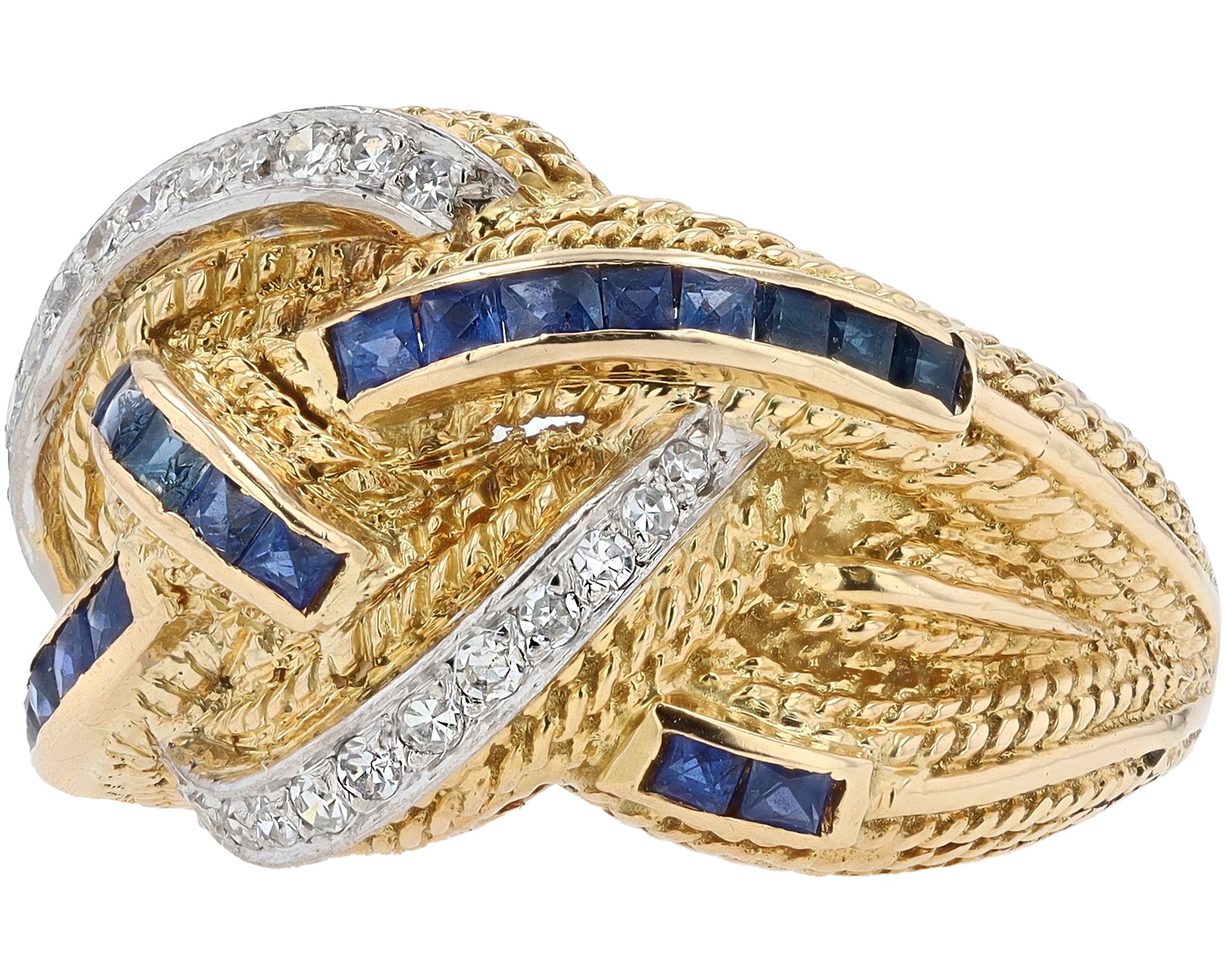Braided Sapphire and Diamond Mid-Century Statement Ring
