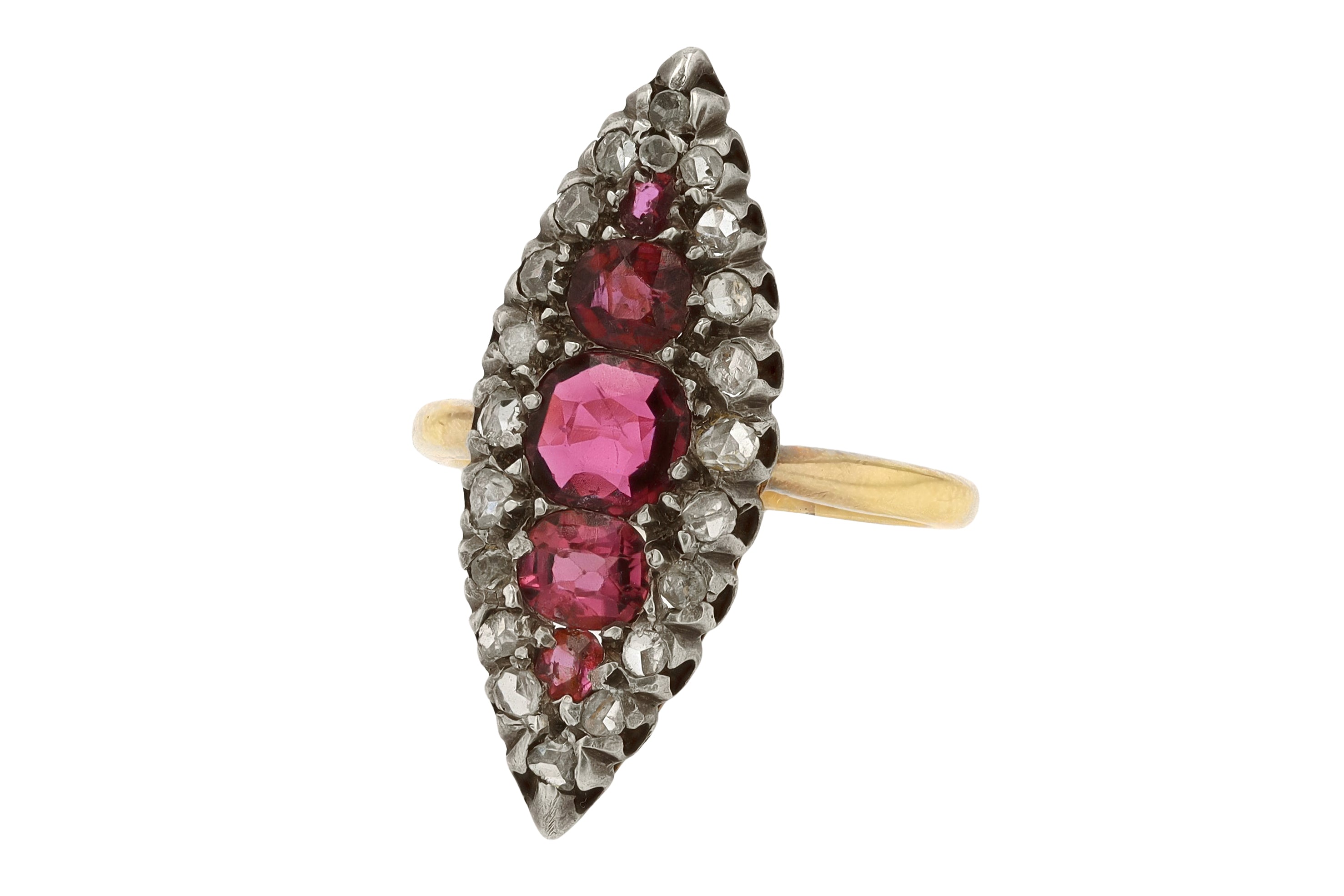GIA Certified Antique Victorian Ruby & Diamond Navette Ring