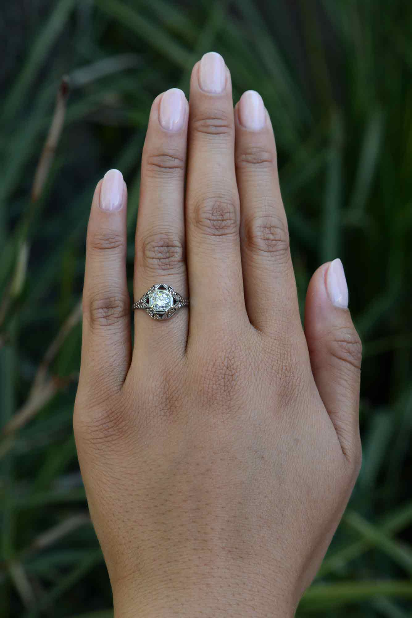 Antique Art Deco Diamond Engraved Engagement Ring