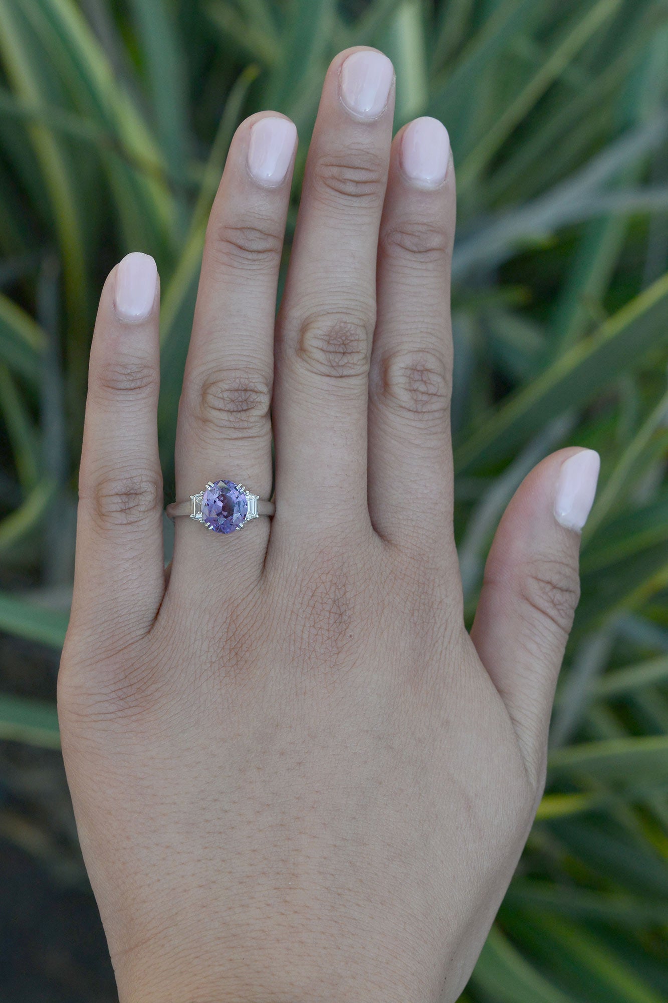 Purple 3.23 Carat Sapphire 2 Diamond Engagement Ring