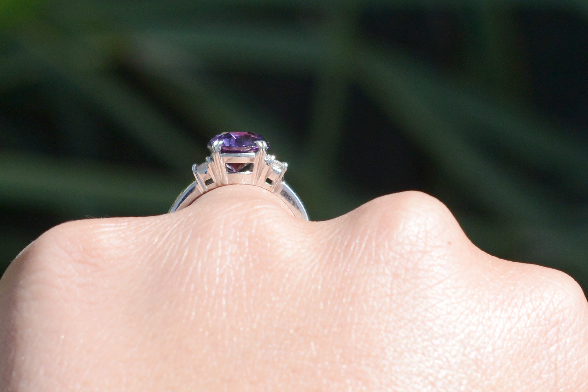 Purple 3.23 Carat Sapphire 2 Diamond Engagement Ring