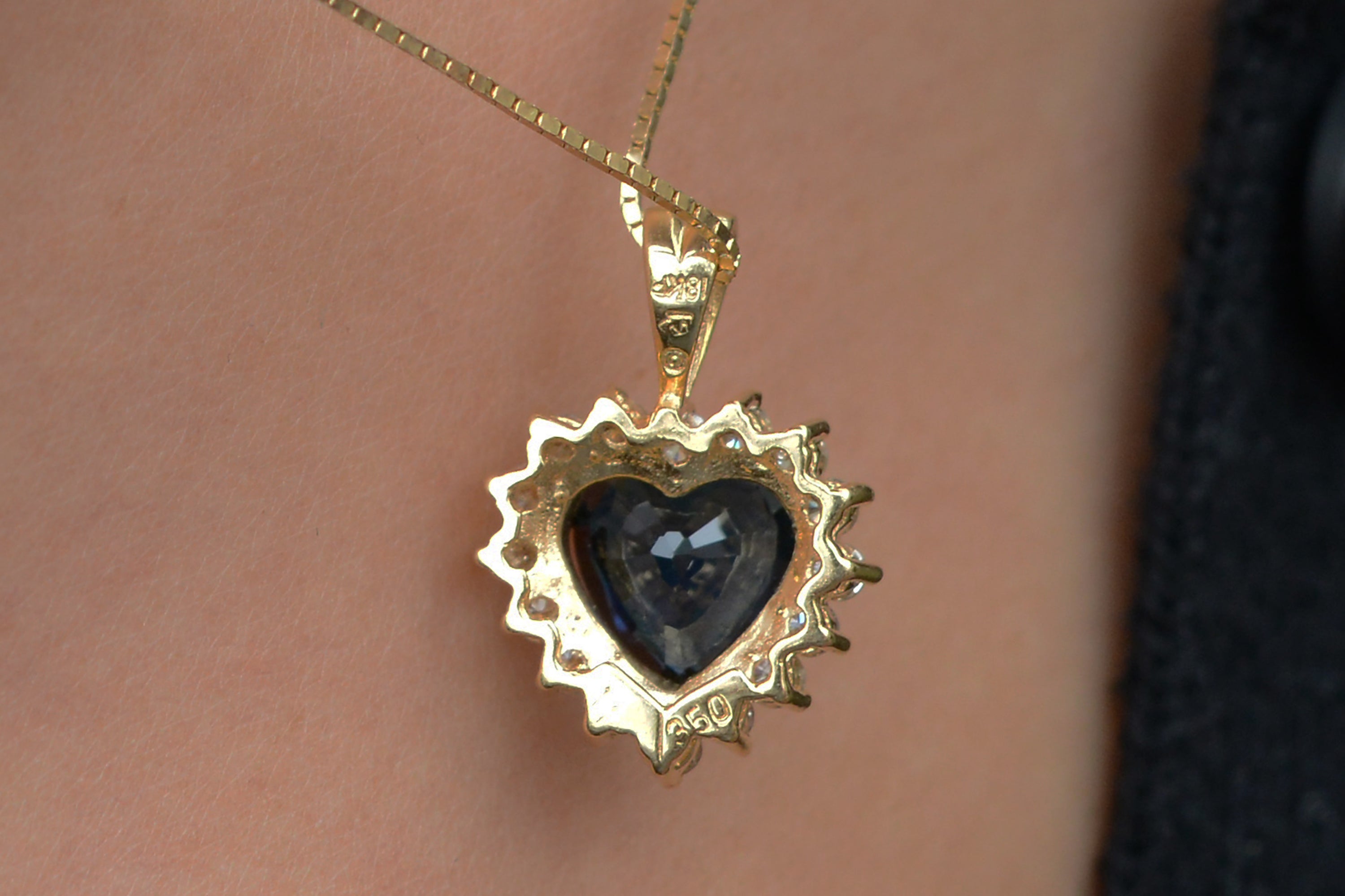 2 Carat Heart Shape Blue Sapphire and Diamond Necklace