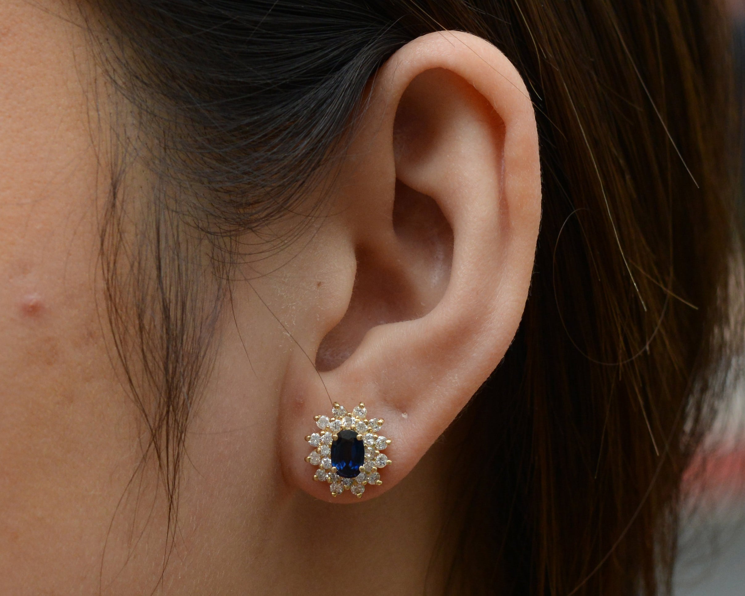 Vintage Sapphire & Diamond Cluster Stud Earrings