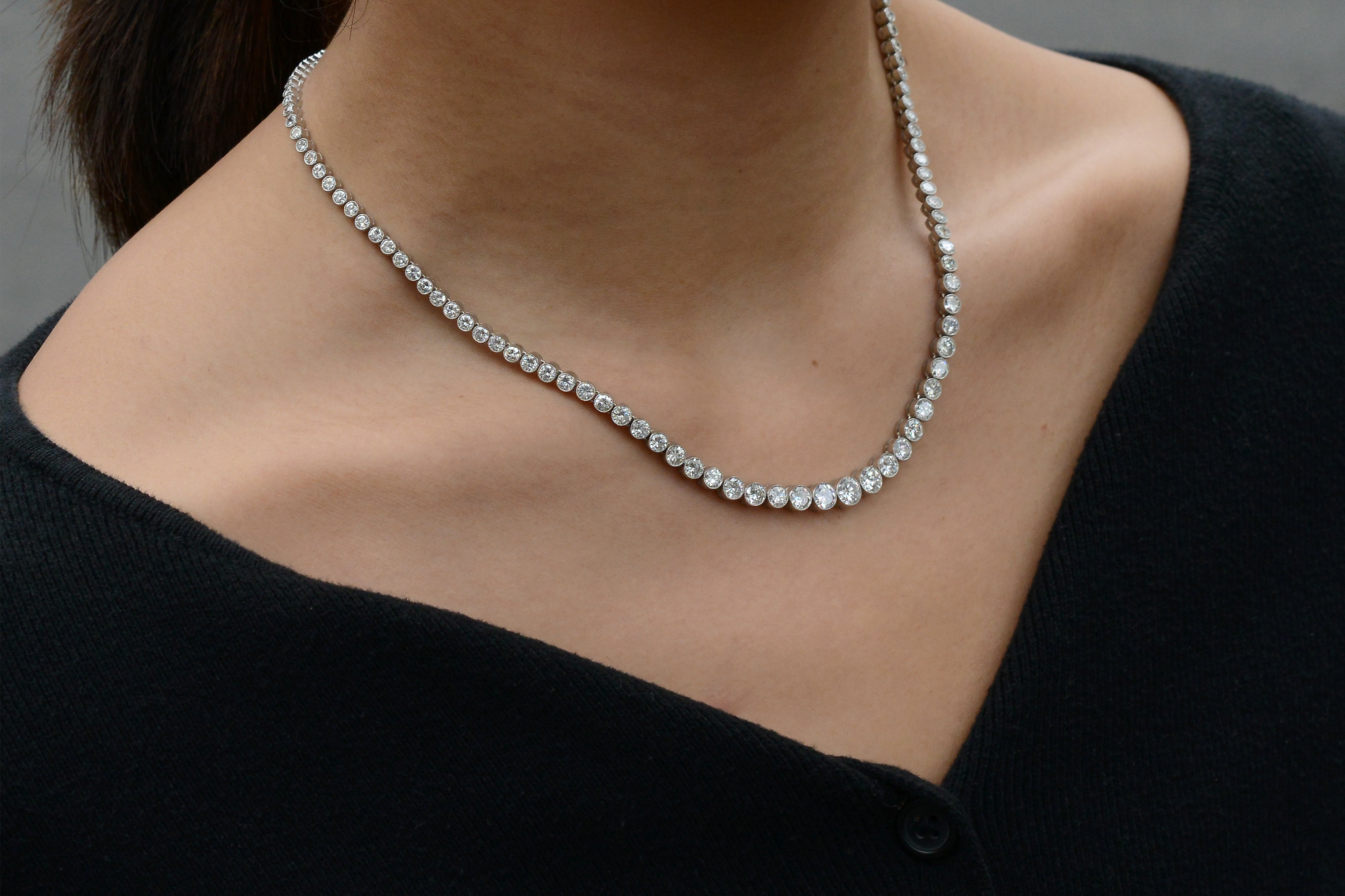 Platinum 14.58 Carat Diamond Riviera Necklace