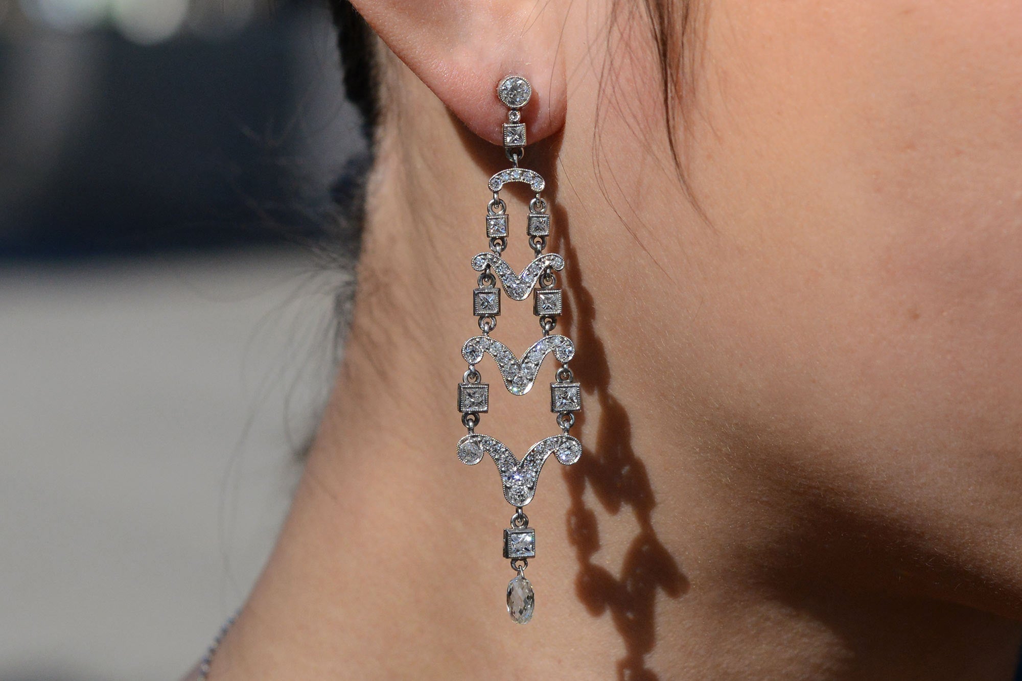 Art Deco Style 4 Carat Diamond Chandelier Earrings