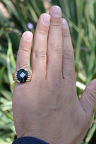 Vintage Unisex Onyx and Diamond Ring
