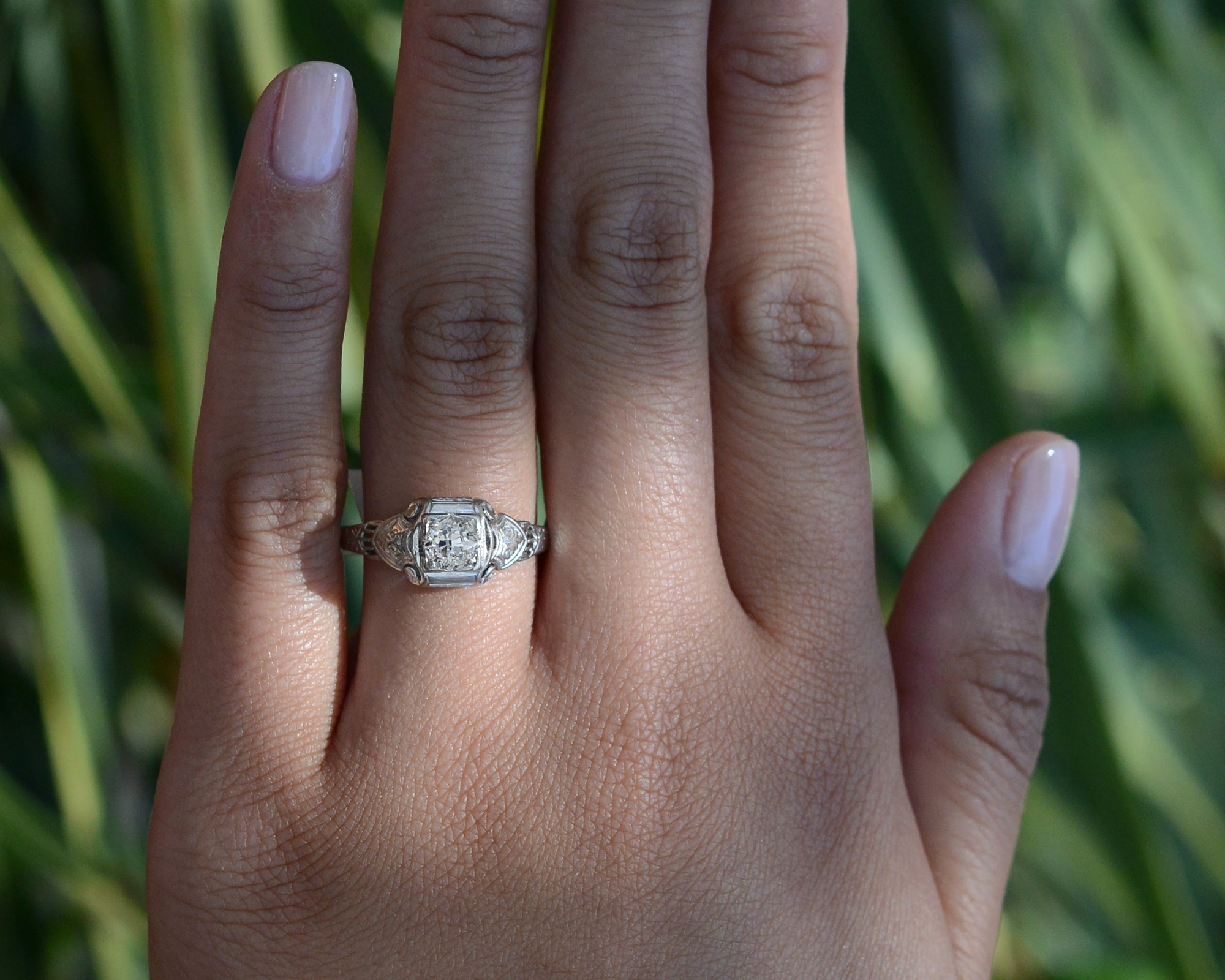 Art Deco Diamond White Gold Filigree Vintage Engagement Ring