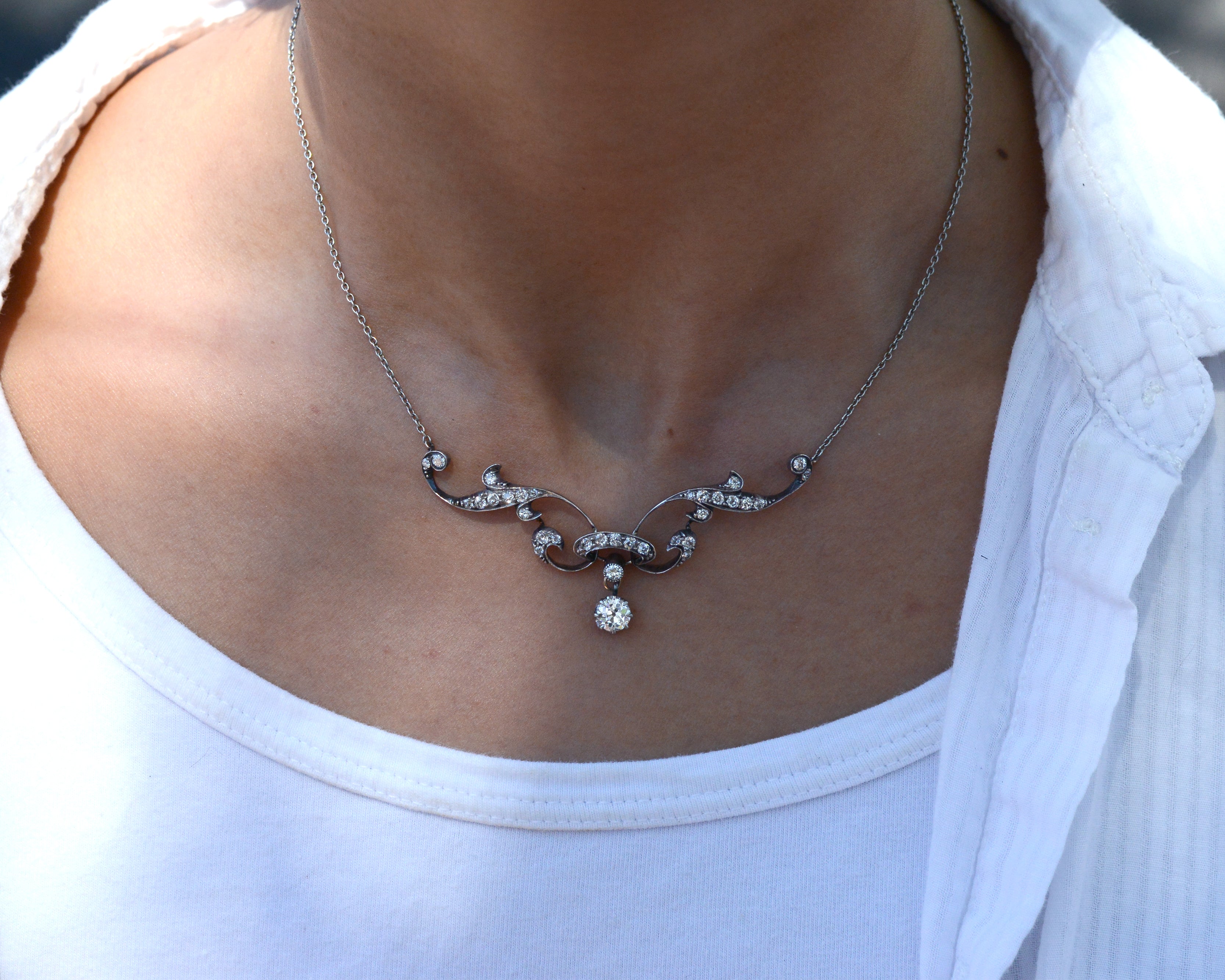 Antique Belle Epoque Diamond Lavalier Necklace