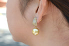 Large Golden South Sea Pearl Diamond Dangle Earrings